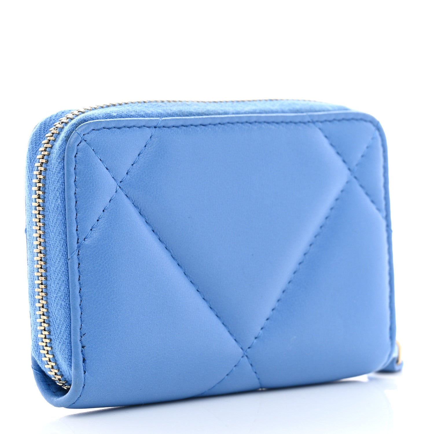 Chanel Lambskin Quilted Chanel 19 Zip Around Coin Purse Wallet Dark Blue 3 of 7