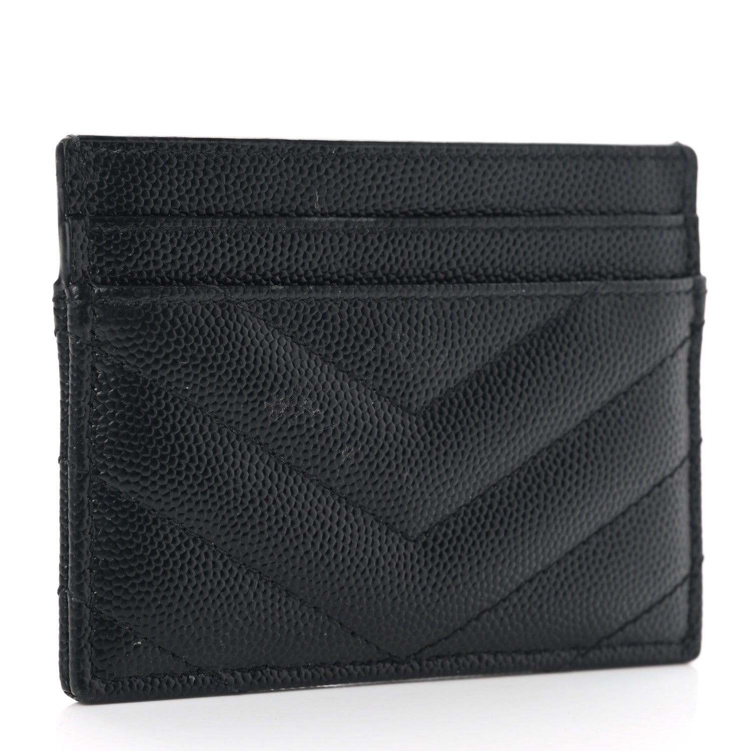 Saint Laurent Grain De Poudre Matelasse Chevron Monogram Credit Card Case Black 3 of 9