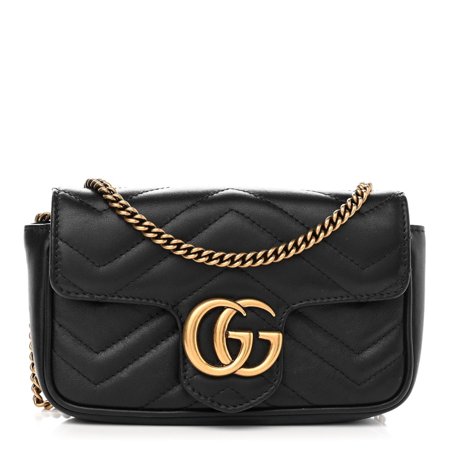 Calfskin Matelasse Super Mini GG Marmont Shoulder Bag Black