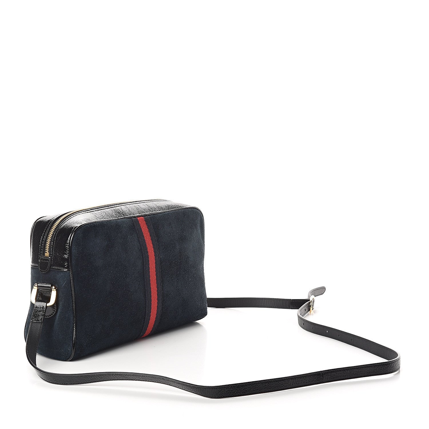 Gucci Suede Patent Web Small Ophidia Shoulder Bag Blue Black 2 of 9