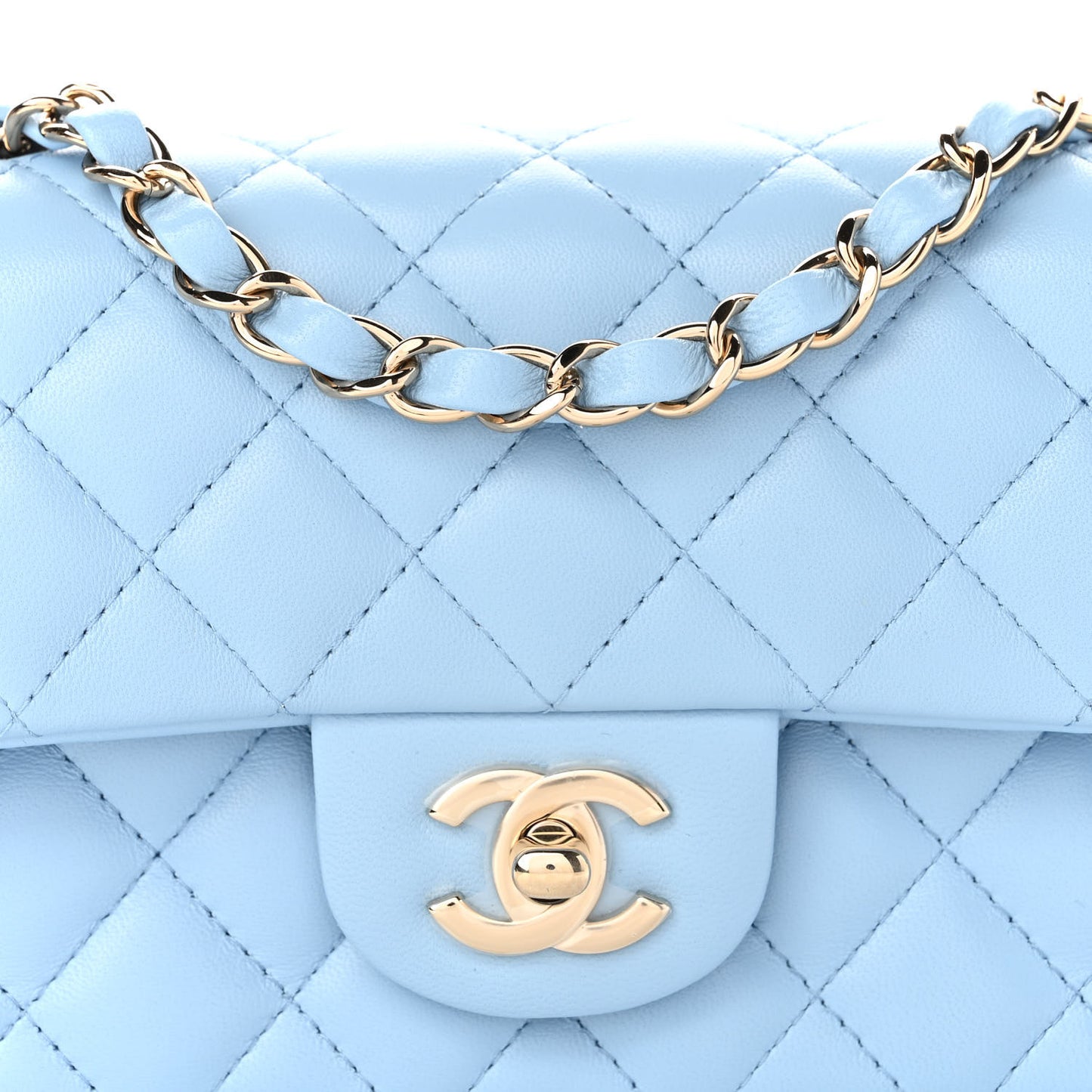 Lambskin Quilted Mini Rectangular Flap Light Blue