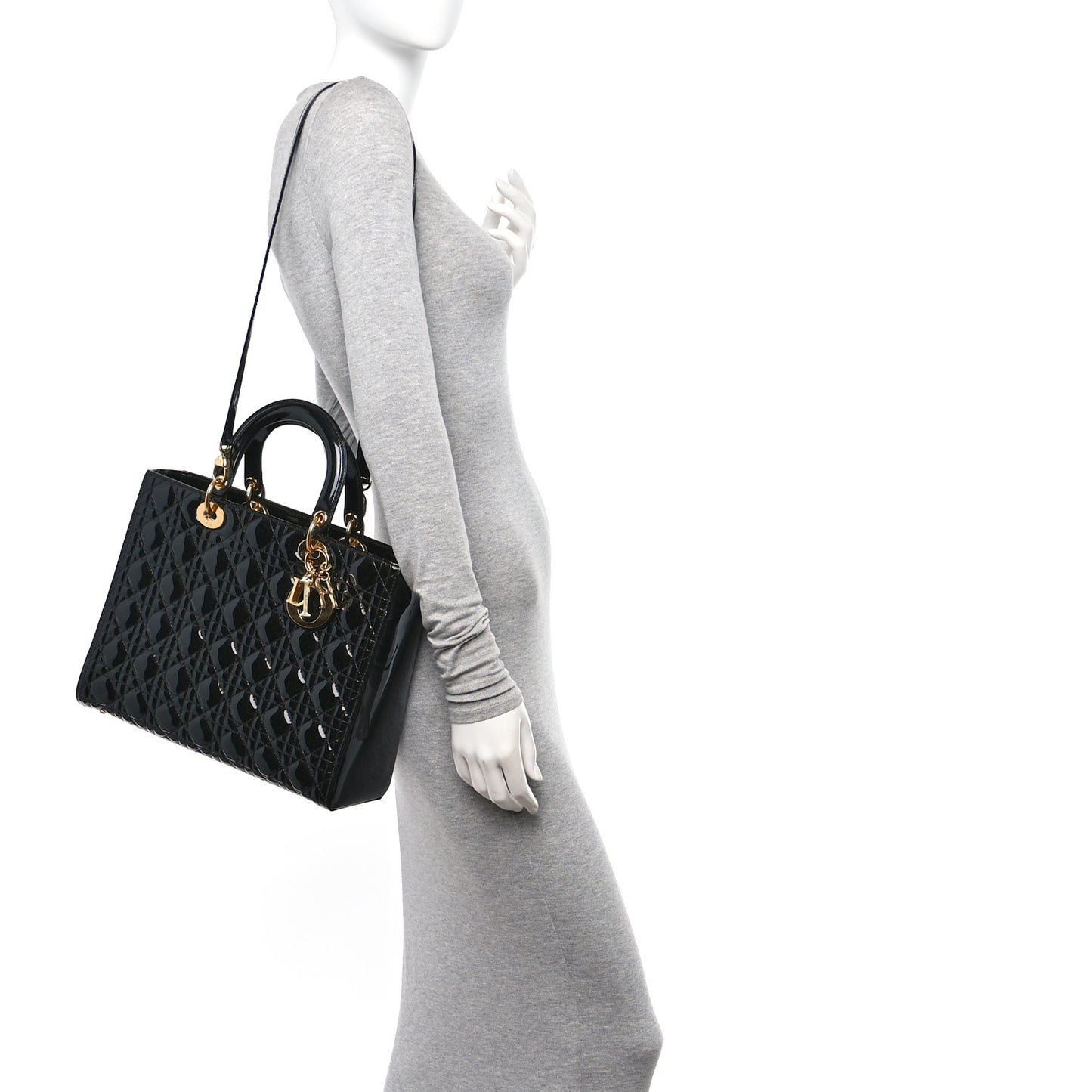 Patent Cannage Large Lady Dior Black