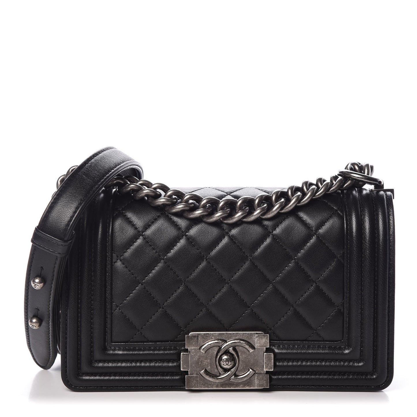 Lambskin Quilted Small Boy Flap Black