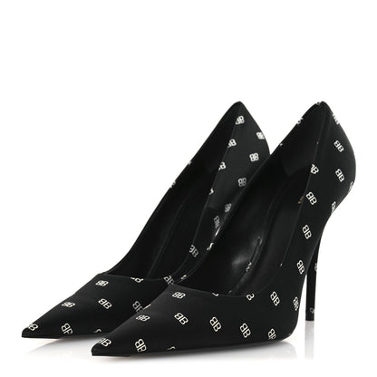 Balenciaga Crepe Satin BB Allover Logo Knife 100mm Pumps 39.5 Black 4 of 11
