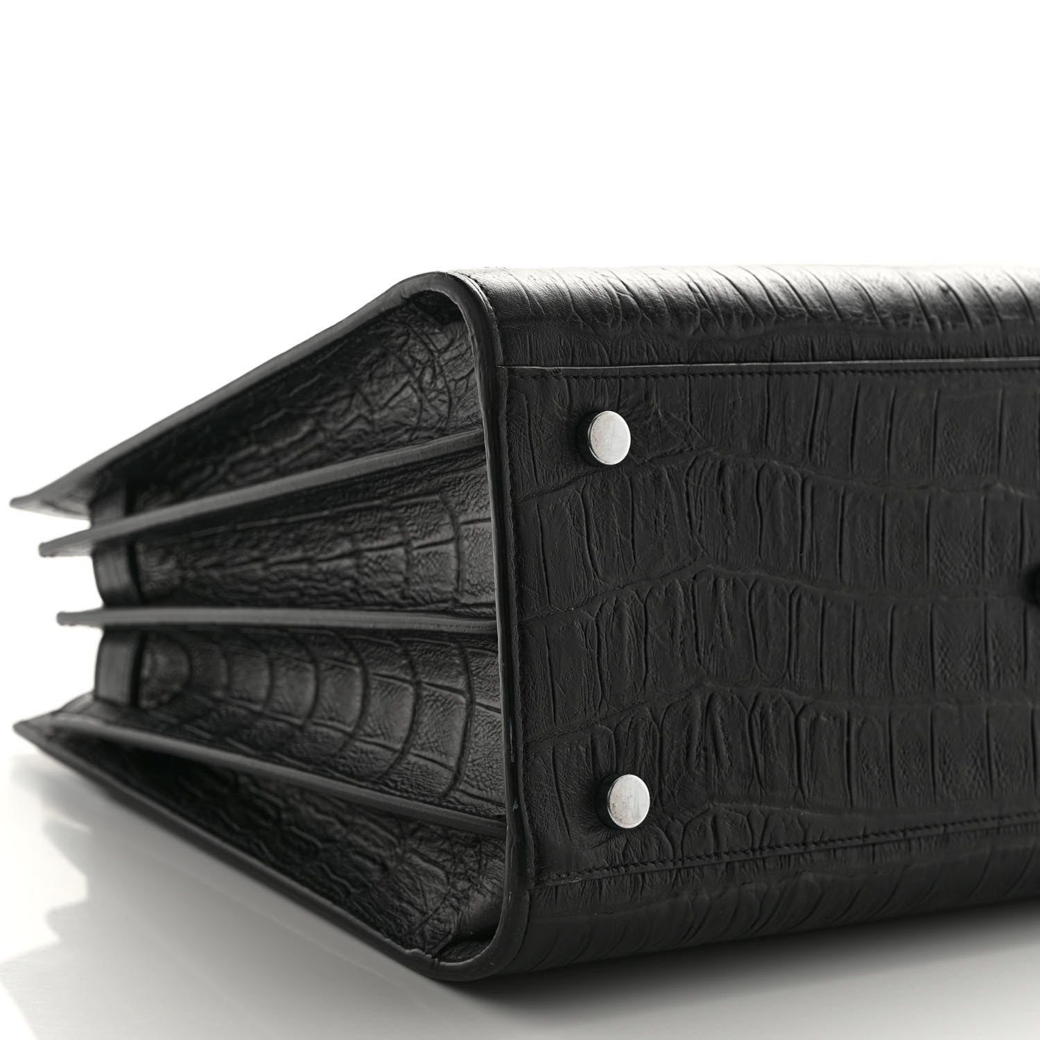 Saint Laurent Calfskin Crocodile Embossed Small Sac de Jour Black 8 of 10