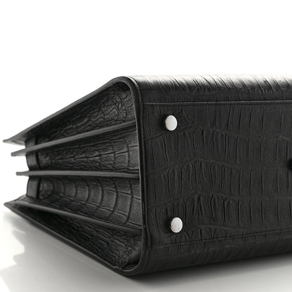 Saint Laurent Calfskin Crocodile Embossed Small Sac de Jour Black 8 of 10