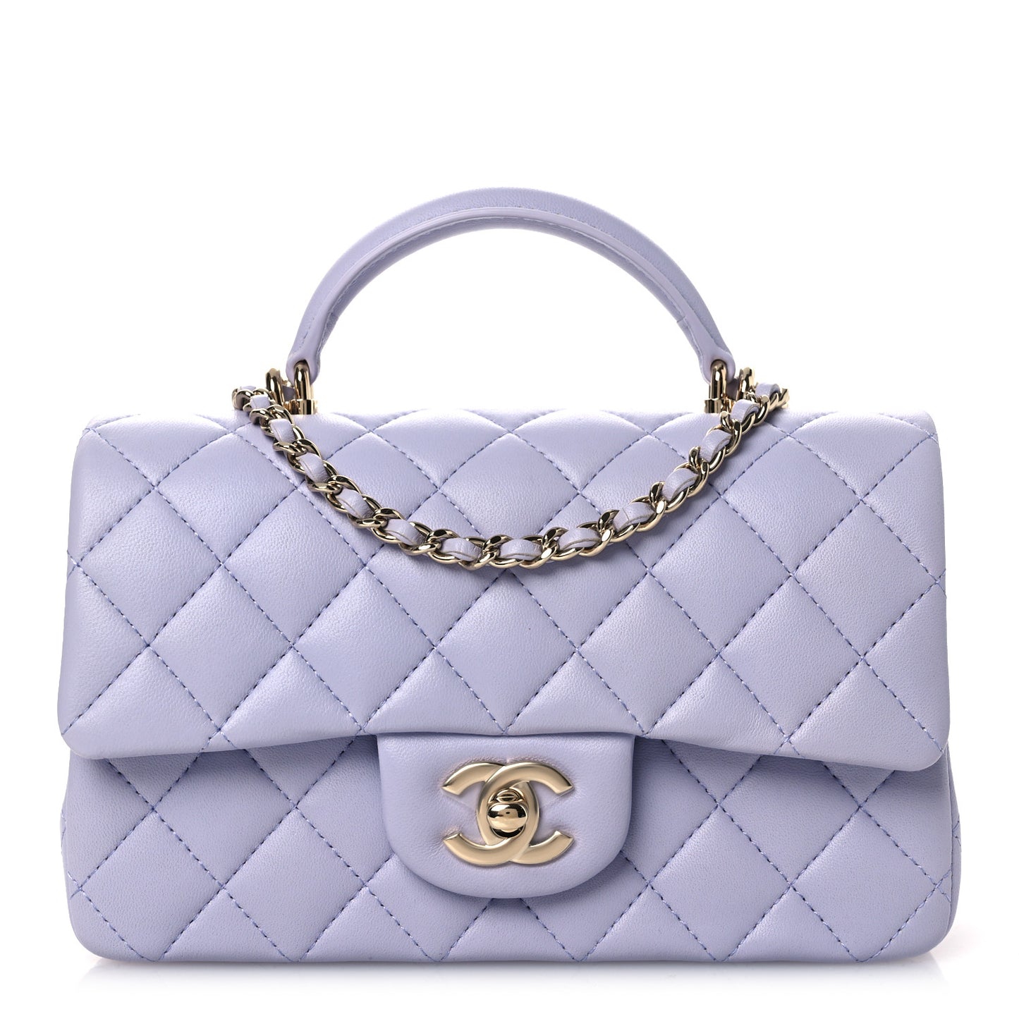 Lambskin Quilted Mini Top Handle Rectangular Flap Light Purple