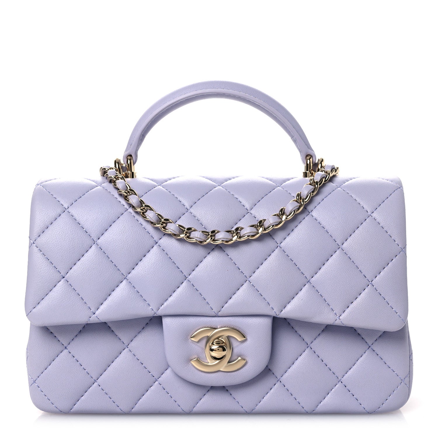 Chanel Lambskin Quilted Mini Top Handle Rectangular Flap Light Purple 1 of 14