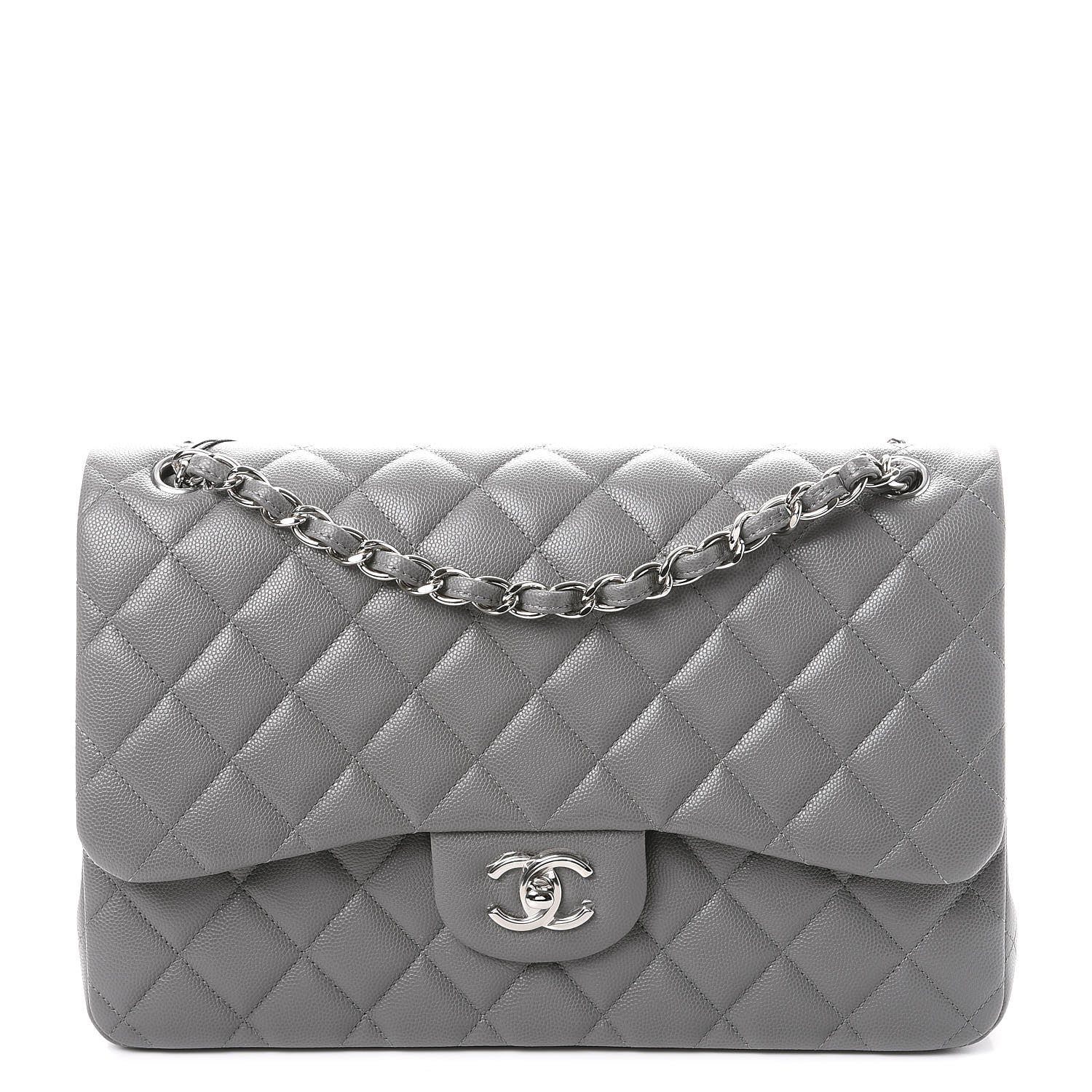 Chanel Caviar Quilted Jumbo Double Flap Grey 1 of 9