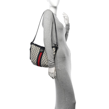 Gucci GG Supreme Monogram Textured Dollar Calfskin Web Small Ophidia Half Moon Hobo Beige Blue 2 of 10