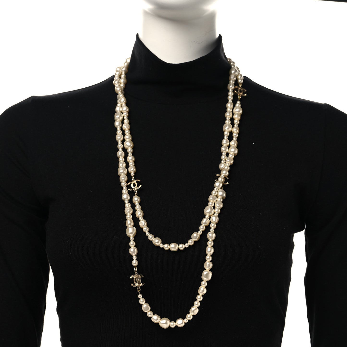 Pearl CC Long Necklace Light Gold