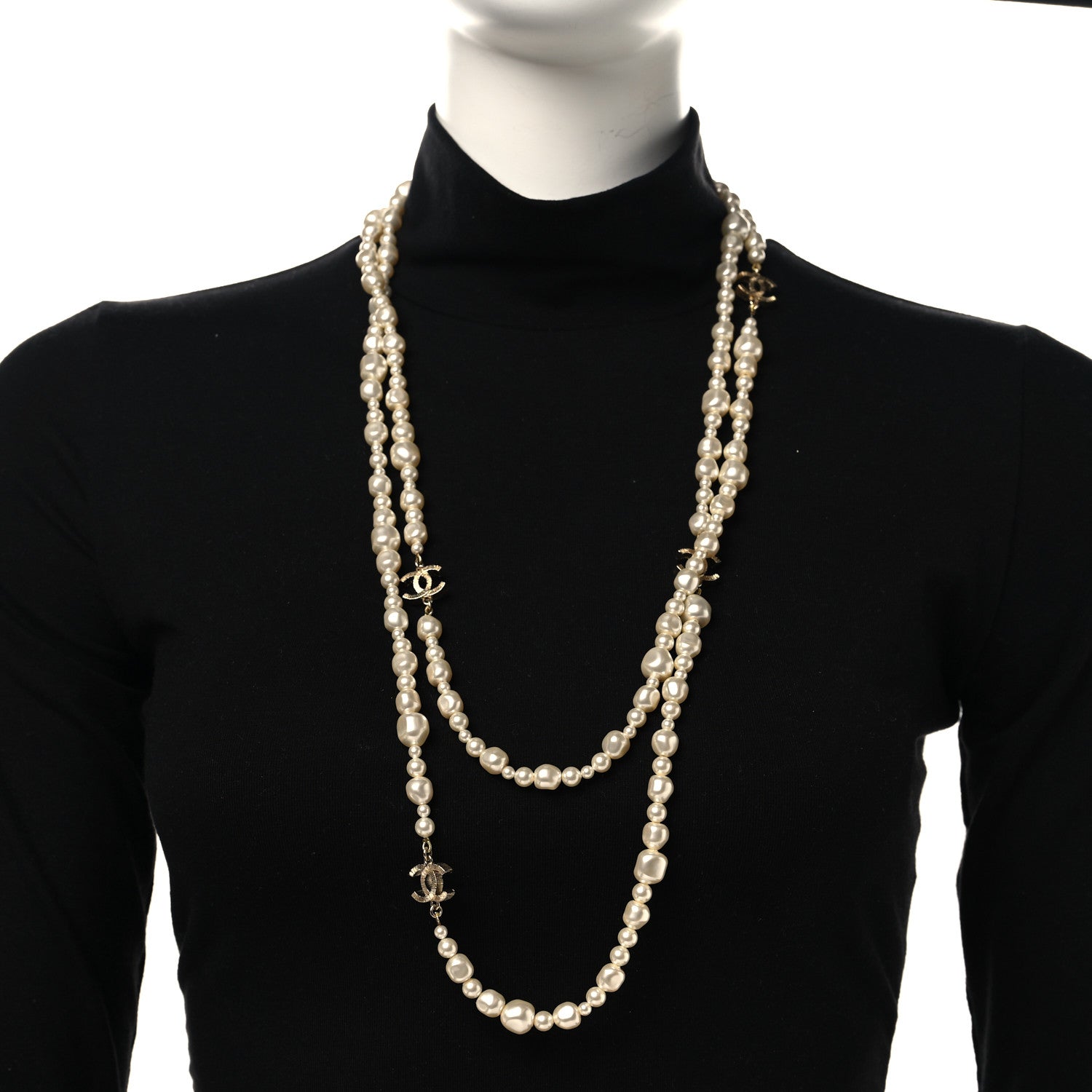 Chanel Pearl CC Long Necklace Light Gold 2 of 4