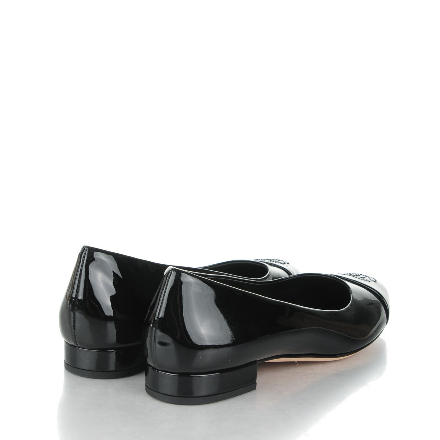 Patent Calfskin Cap Toe Ballerina Flats 38 Black