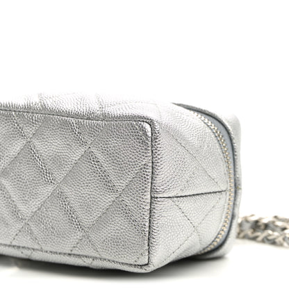 Chanel Metallic Caviar Quilted Mini Top Handle Vanity With Chain Silver 10 of 11