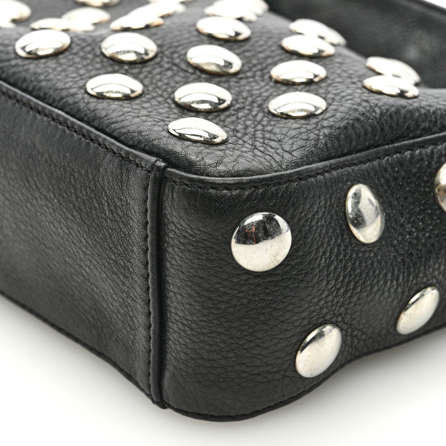 Pebbled Sport Calfskin Studded Small Elena Black
