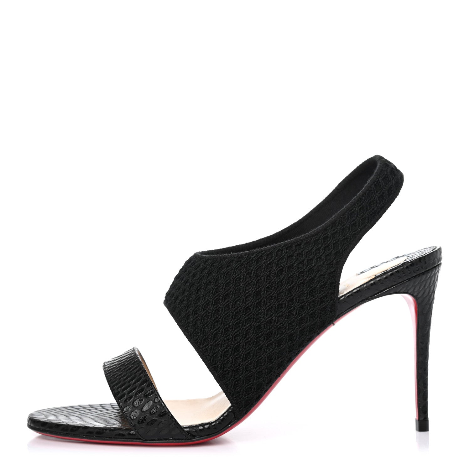 Christian Louboutin Calfskin Mesh Snakeskin Embossed Georgette 85 Sandals 39 Black 1 of 4