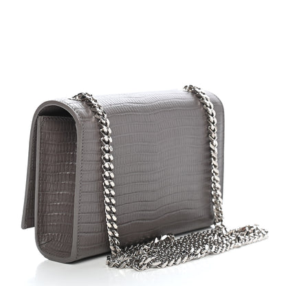 Saint Laurent Calfskin Crocodile Embossed Small Classic Monogram Kate Tassel Satchel Fog 2 of 8