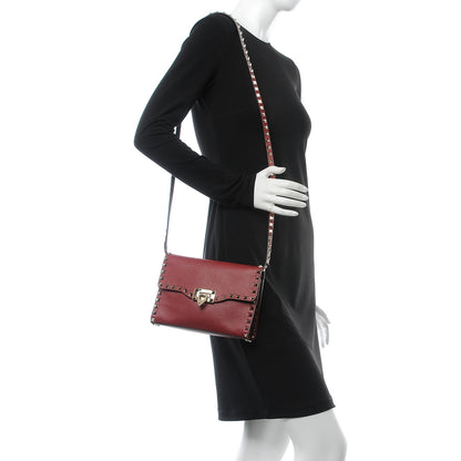 Valentino Garavani Pebbled Calfskin Medium Rockstud Flip Lock Crossbody Bag Red 2 of 7