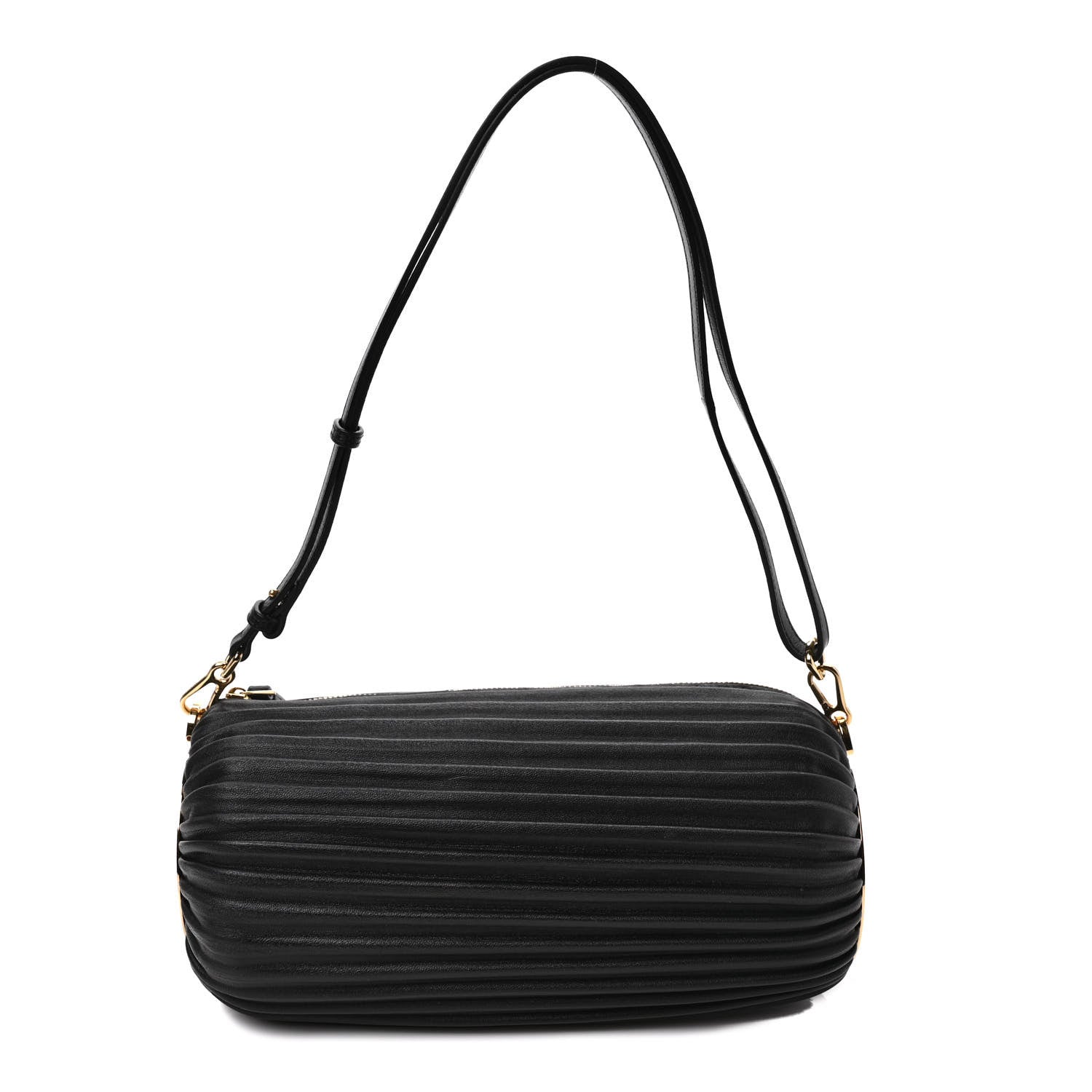 Loewe Lambskin Pleated Bracelet Pouch Shoulder Bag Black 1 of 8