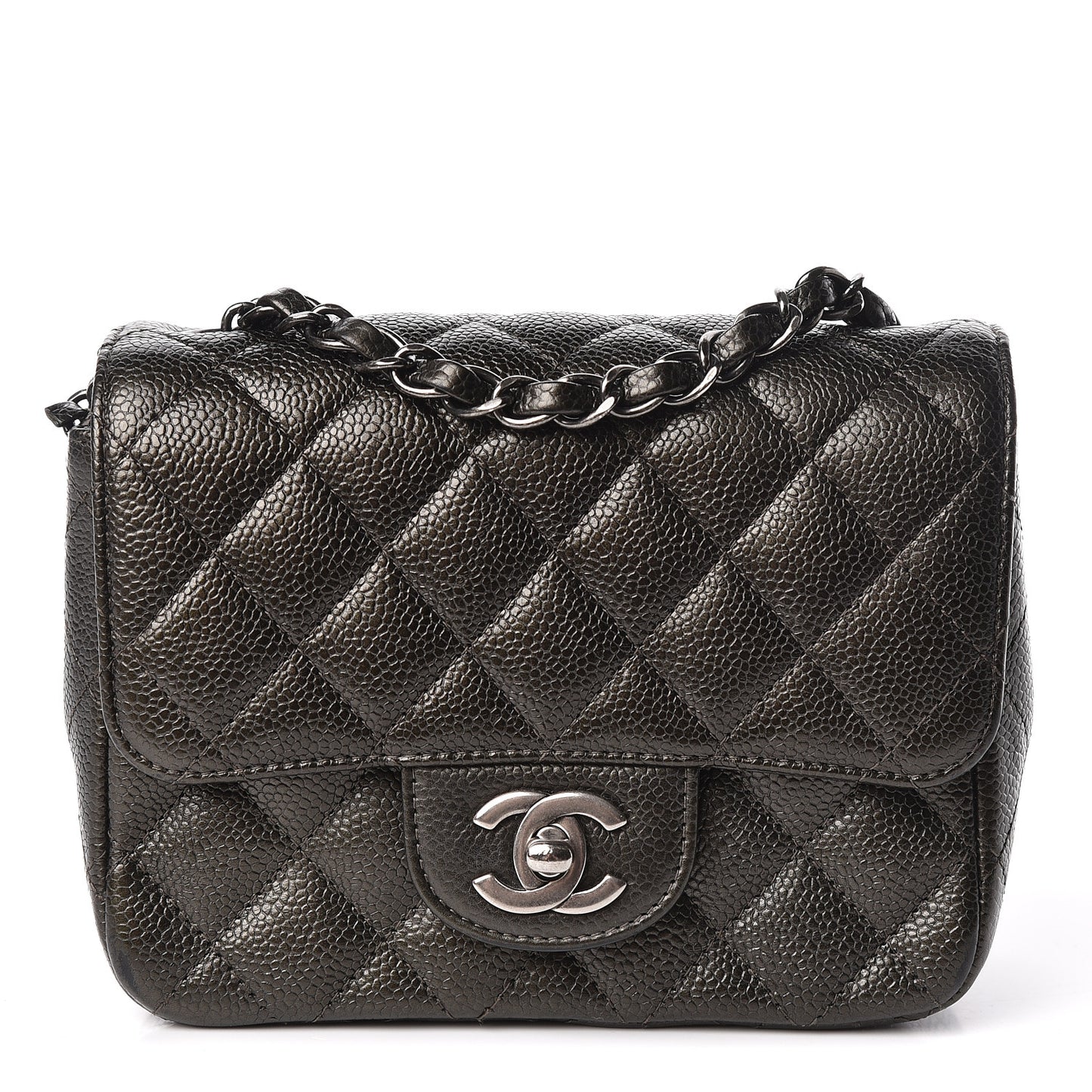 Metallic Caviar Quilted Mini Square Flap Dark Charcoal