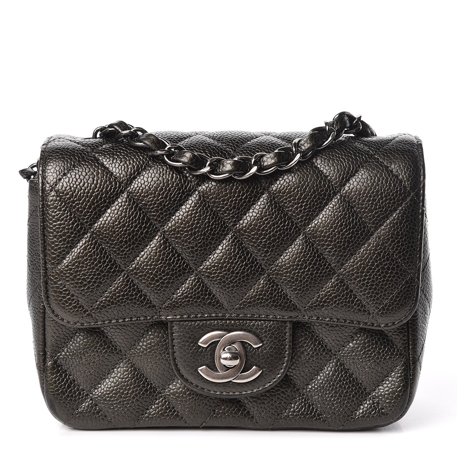Chanel Metallic Caviar Quilted Mini Square Flap Dark Charcoal 1 of 10