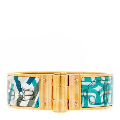 Hermes Enamel Printed Wide Manufacture Boucleries Hinged Bracelet M 1 of 5