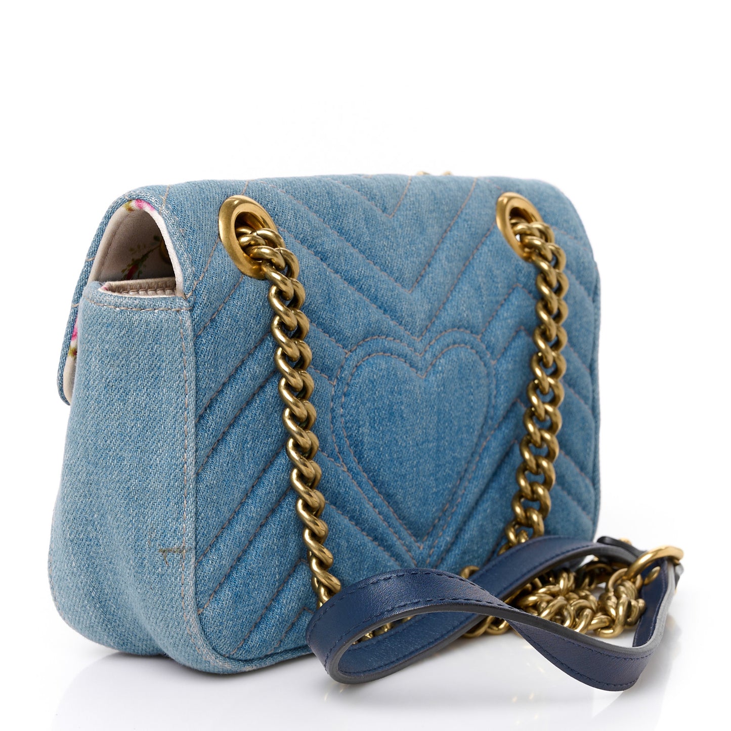 Denim Matelasse Mini Pearly GG Marmont Shoulder Bag Blue