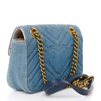 Gucci Denim Matelasse Mini Pearly GG Marmont Shoulder Bag Blue 3 of 10