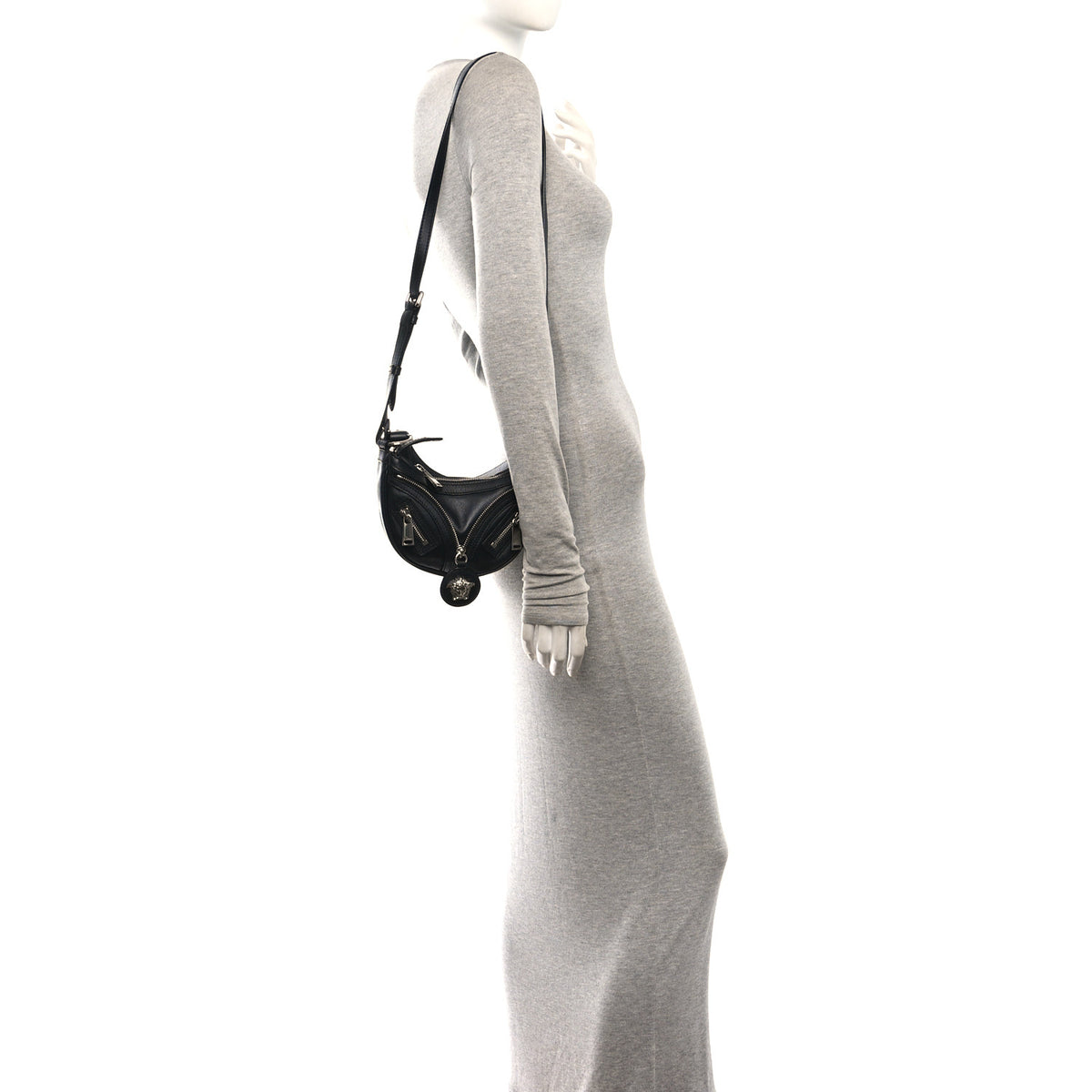 Calfskin Mini Repeat Zip Hobo Black