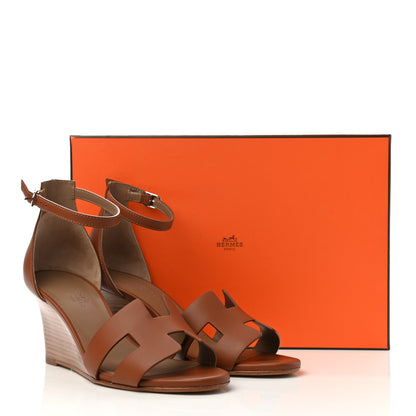 Hermes Calfskin Legend Wedge Sandals 37.5 Gold 13 of 13