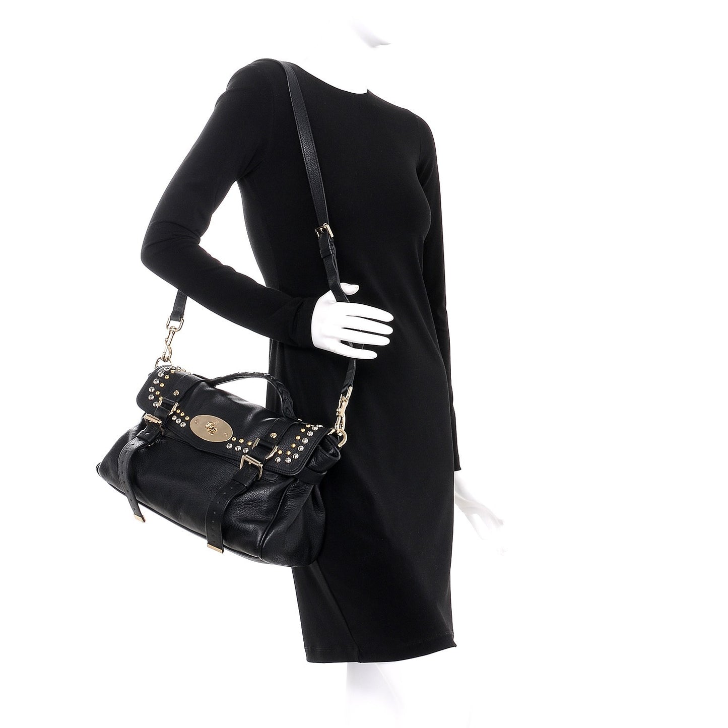 Soft Small Grain Calfskin Alexa Rivet Satchel Black