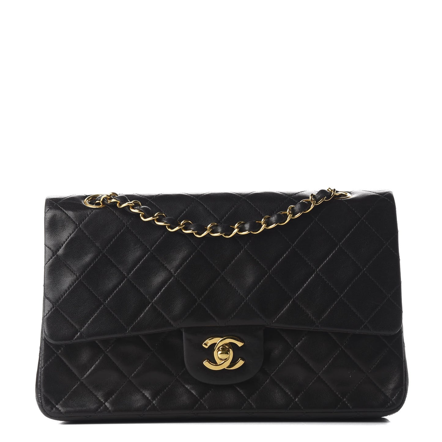 Lambskin Quilted Medium Double Flap Black