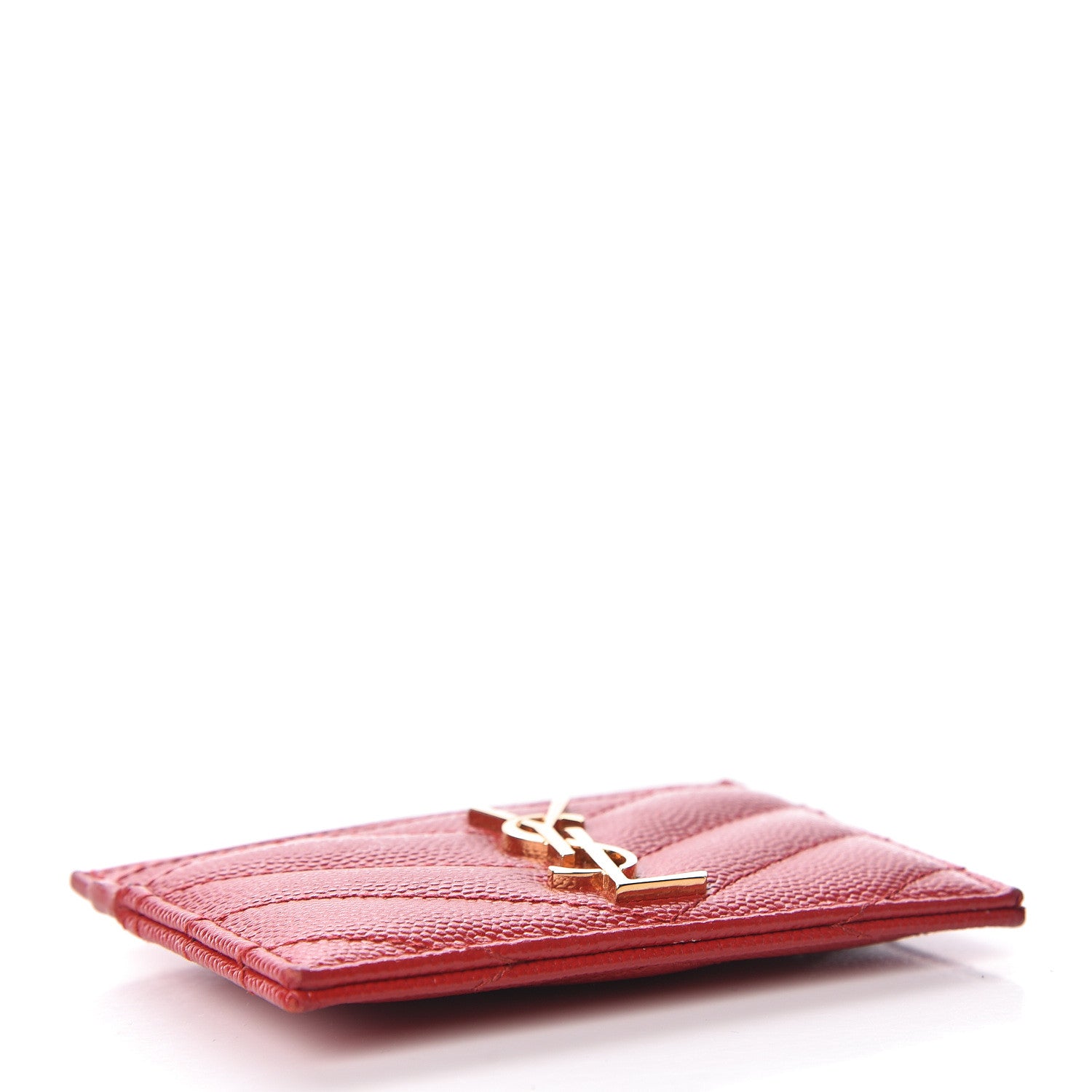 Saint Laurent Grain De Poudre Matelasse Chevron Monogram Credit Card Case Bandana Red 4 of 8