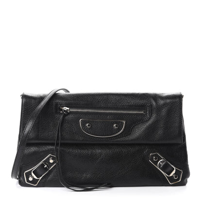 Balenciaga Chevre Silver Metallic Edge Hardware Envelope Clutch Black 1 of 10