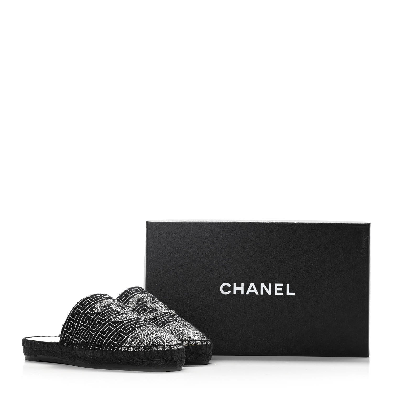 Chanel Tweed CC Slip On Espadrilles 37 Black Silver 15 of 15