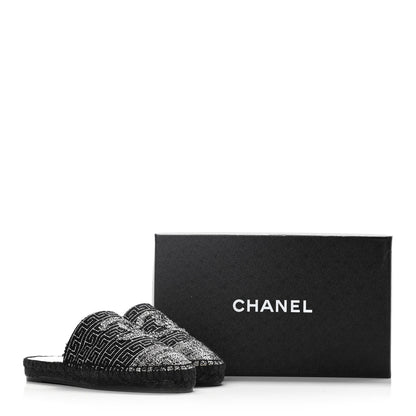 Chanel Tweed CC Slip On Espadrilles 37 Black Silver 15 of 15
