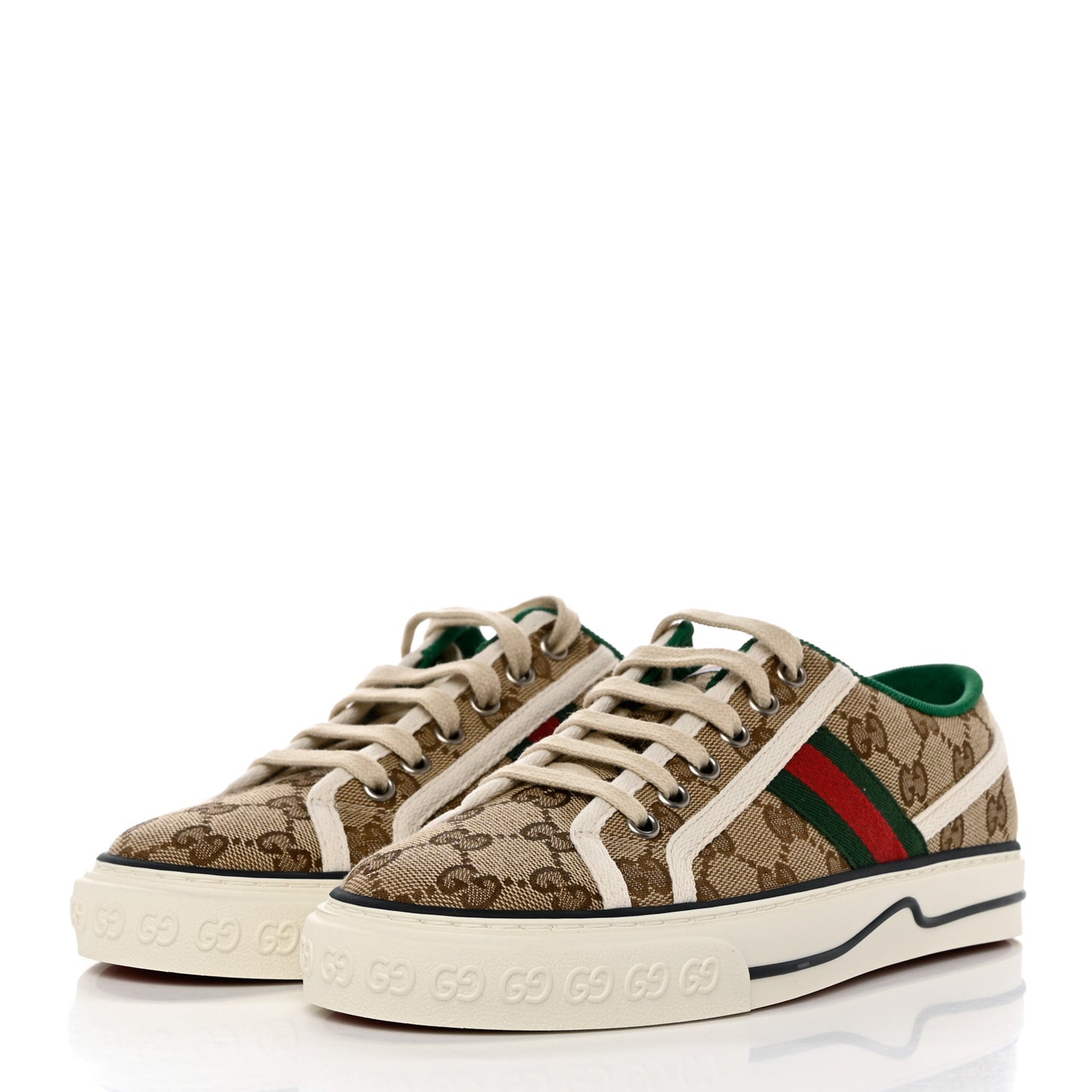 GG Monogram Web Womens 1977 Tennis Sneakers 38 Beige Ebony Mystic White