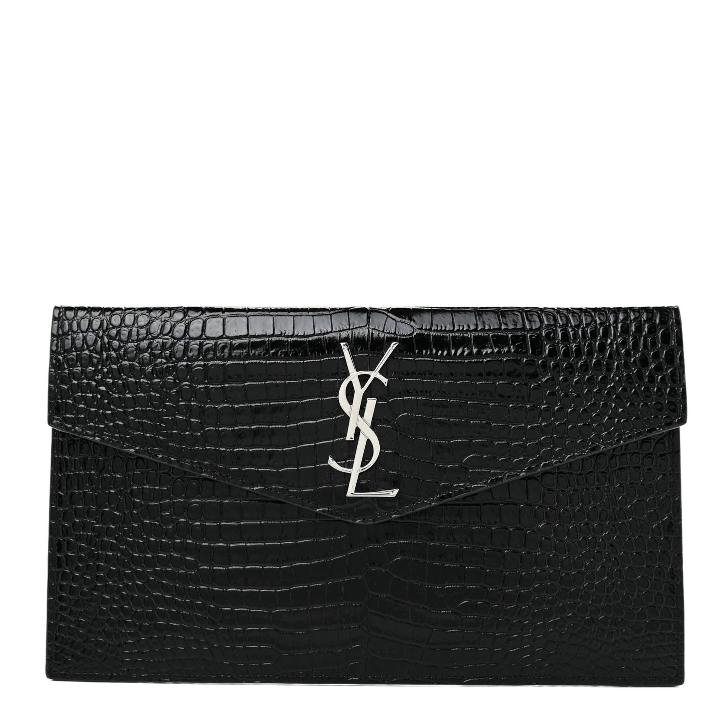 Calfskin Crocodile Embossed Uptown Monogram Pouch Black