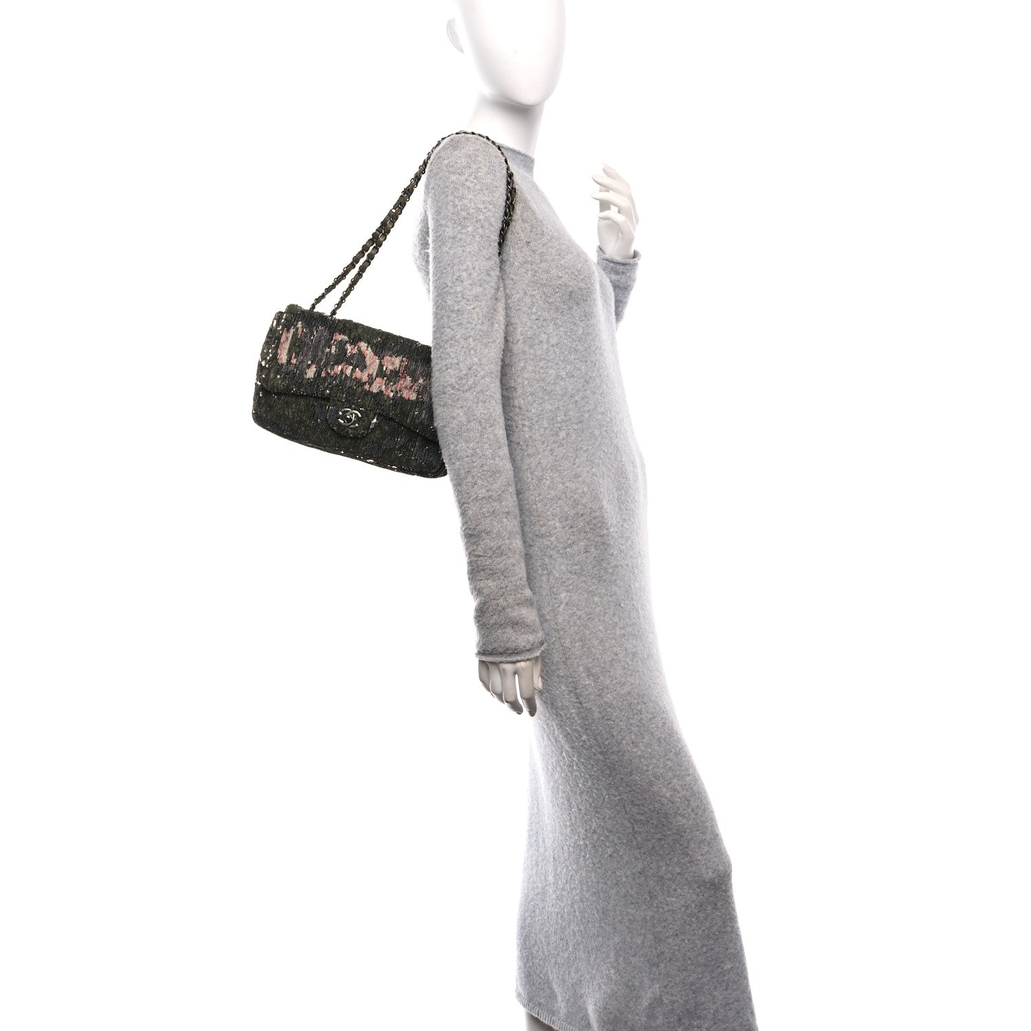 Chanel Sequin Coco Cuba Medium Single Flap Khaki 2 of 10