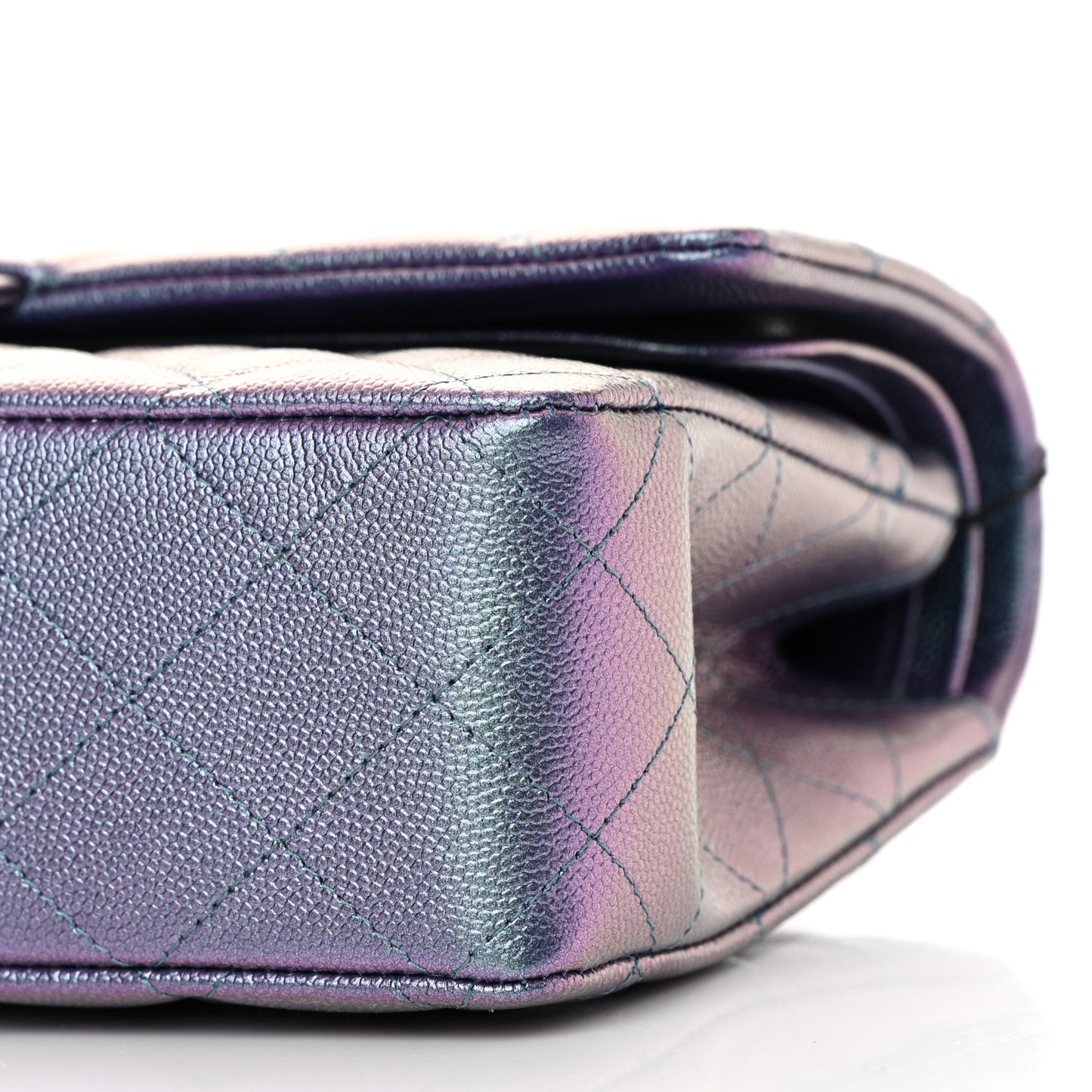 Iridescent Caviar Quilted Medium Double Flap Dark Blue