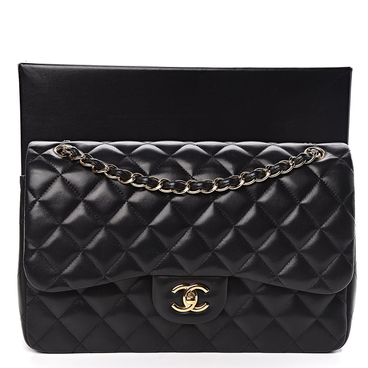 Lambskin Quilted Jumbo Double Flap Black