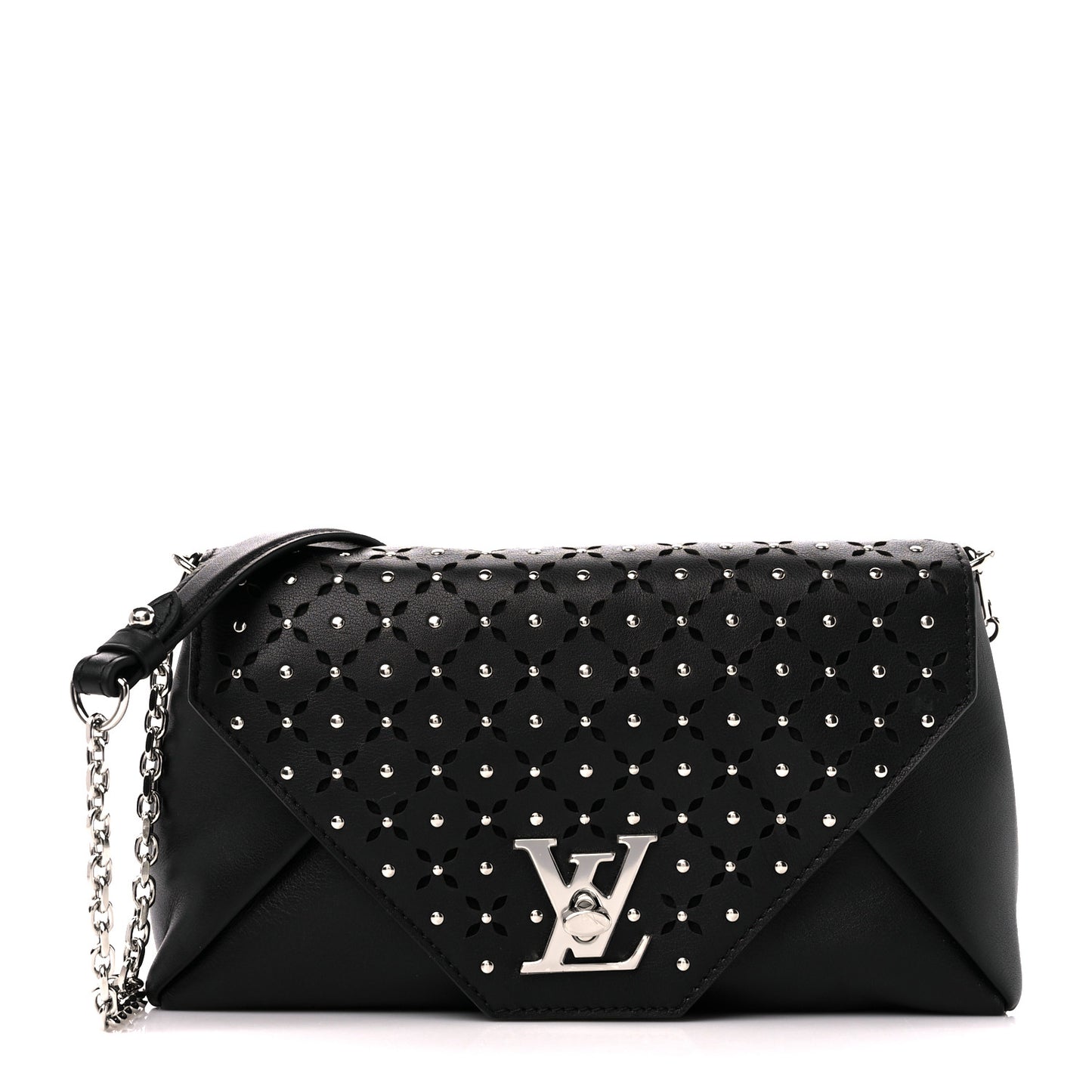 Calfskin Perforated Studded Love Note Black