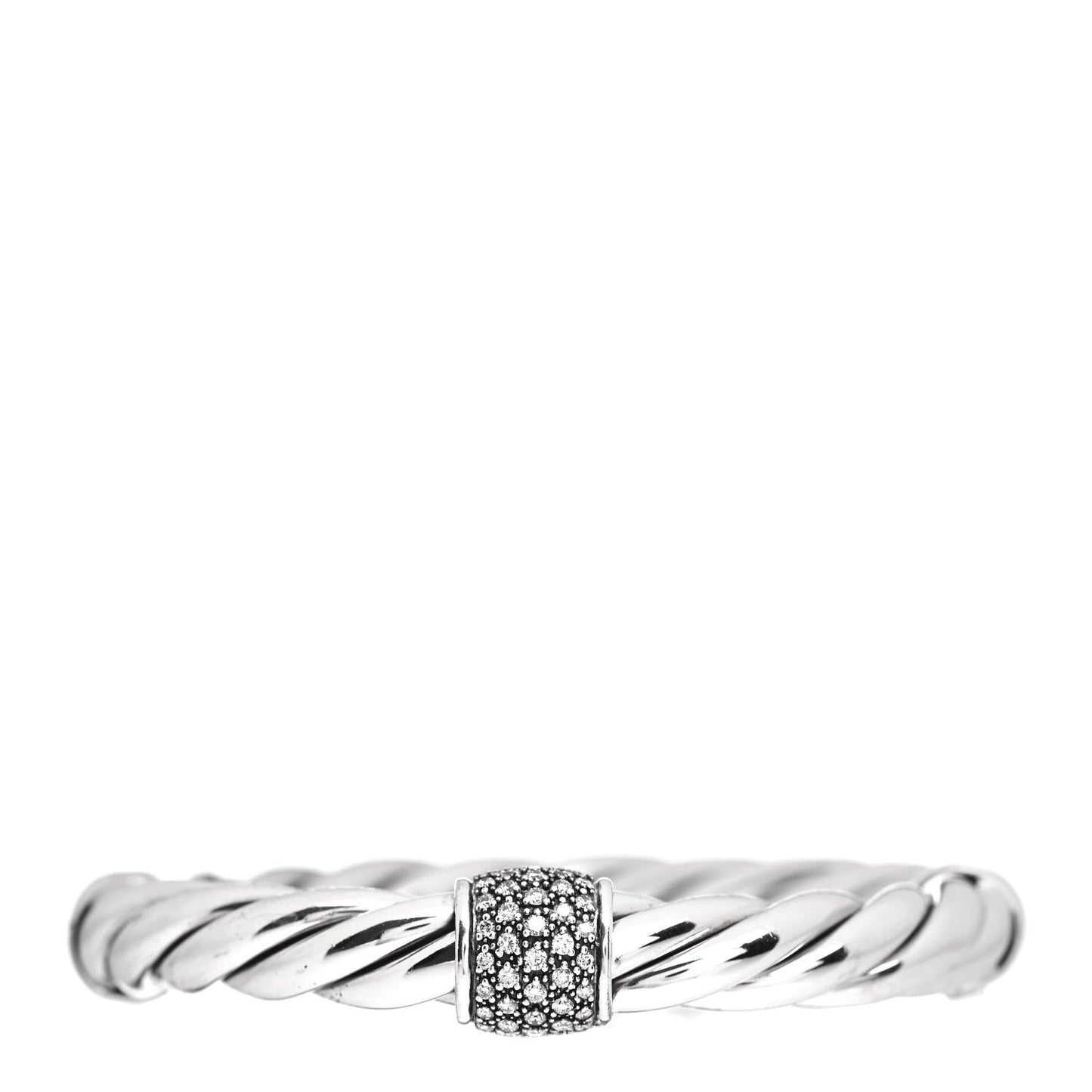Sterling Silver Diamond 10mm Metro Cable Station Bangle Bracelet