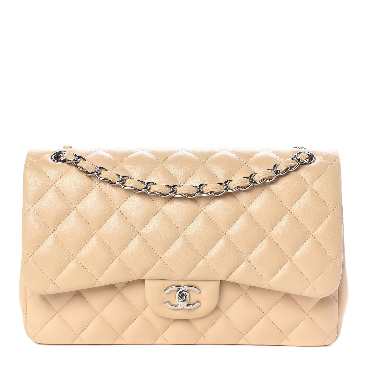 Lambskin Quilted Jumbo Double Flap Beige Clair