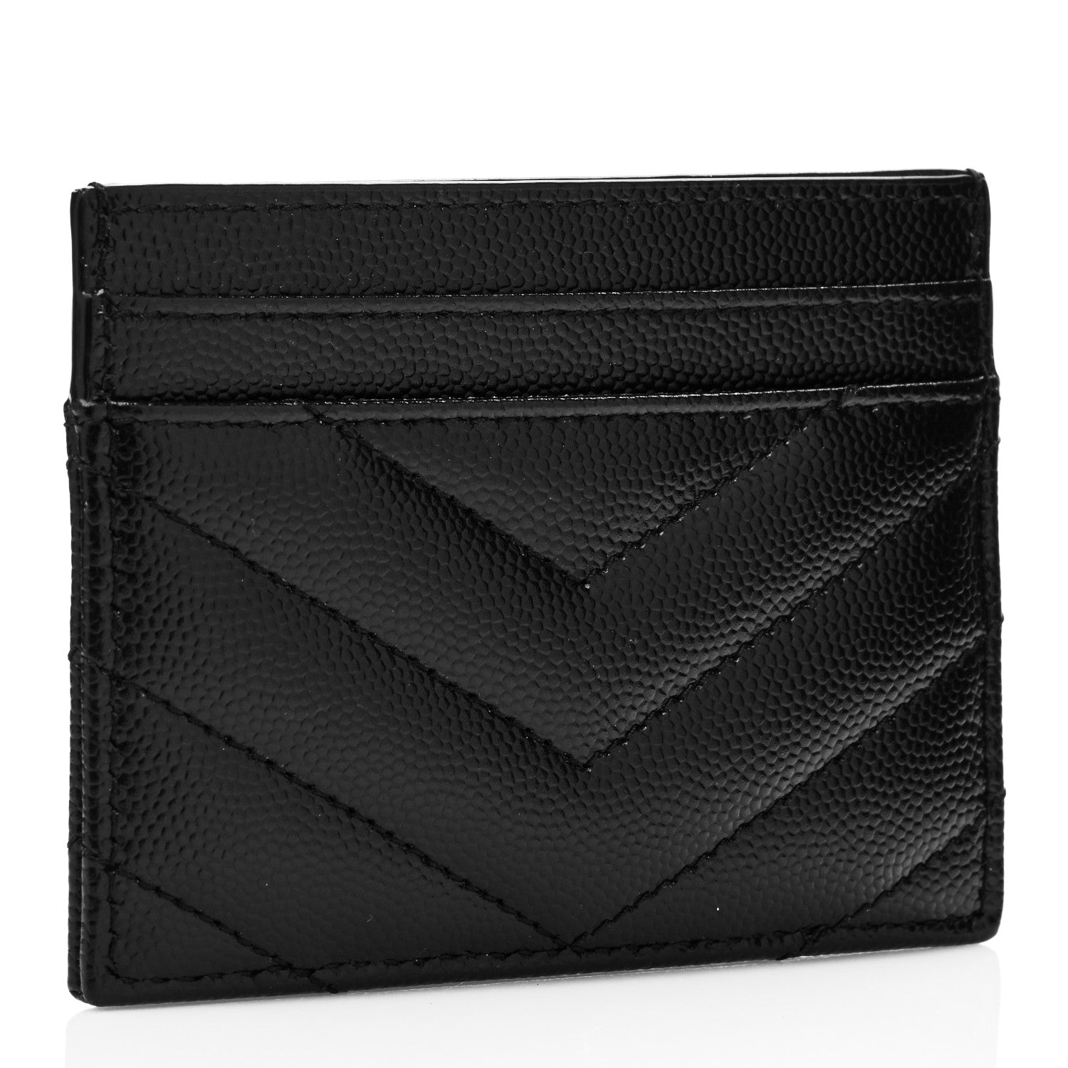 Saint Laurent Grain De Poudre Matelasse Chevron Monogram Credit Card Case Black 3 of 8
