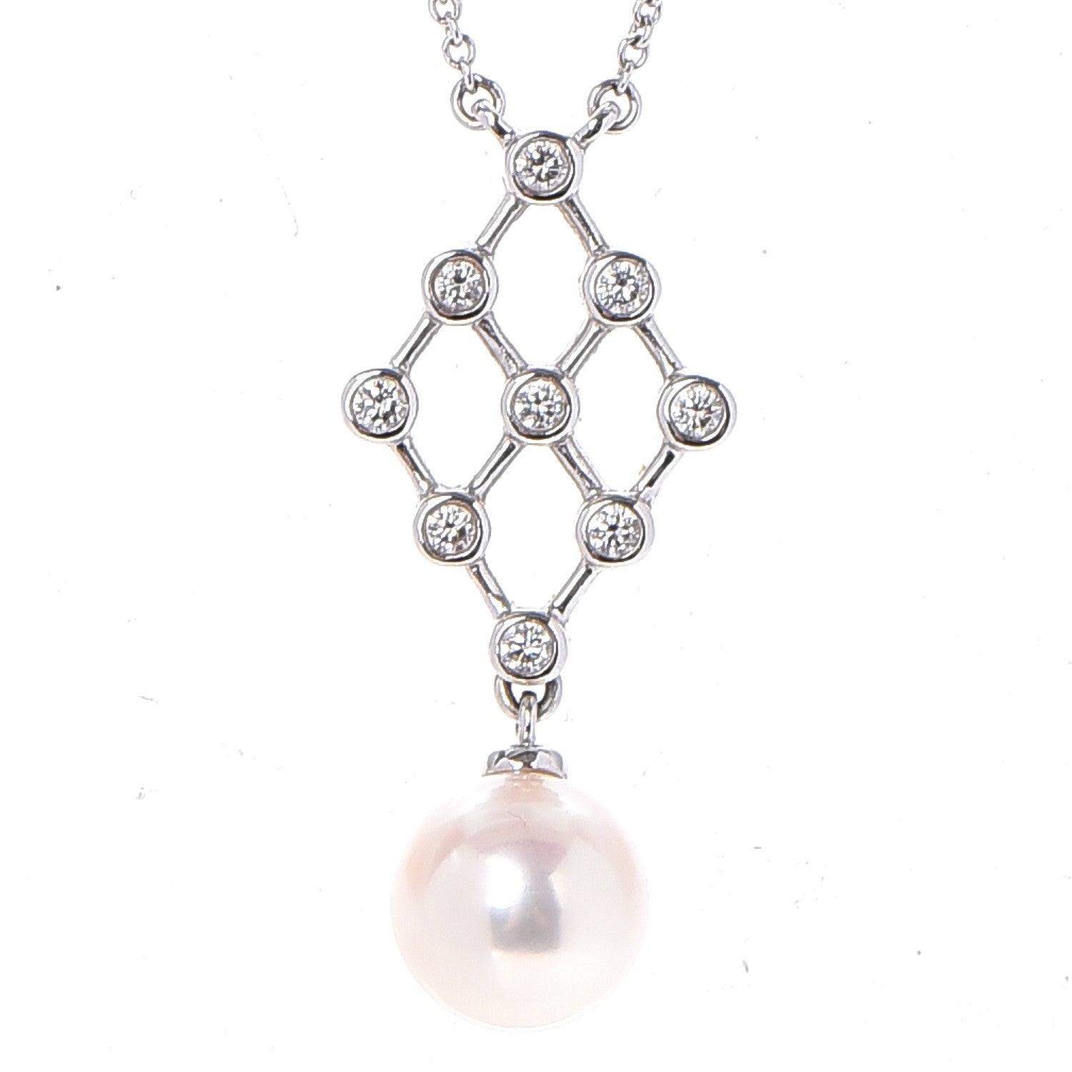 Mikimoto 18K White Gold Diamond Akoya Pearl 8mm Pendant Necklace 4 of 6