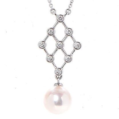 Mikimoto 18K White Gold Diamond Akoya Pearl 8mm Pendant Necklace 4 of 6