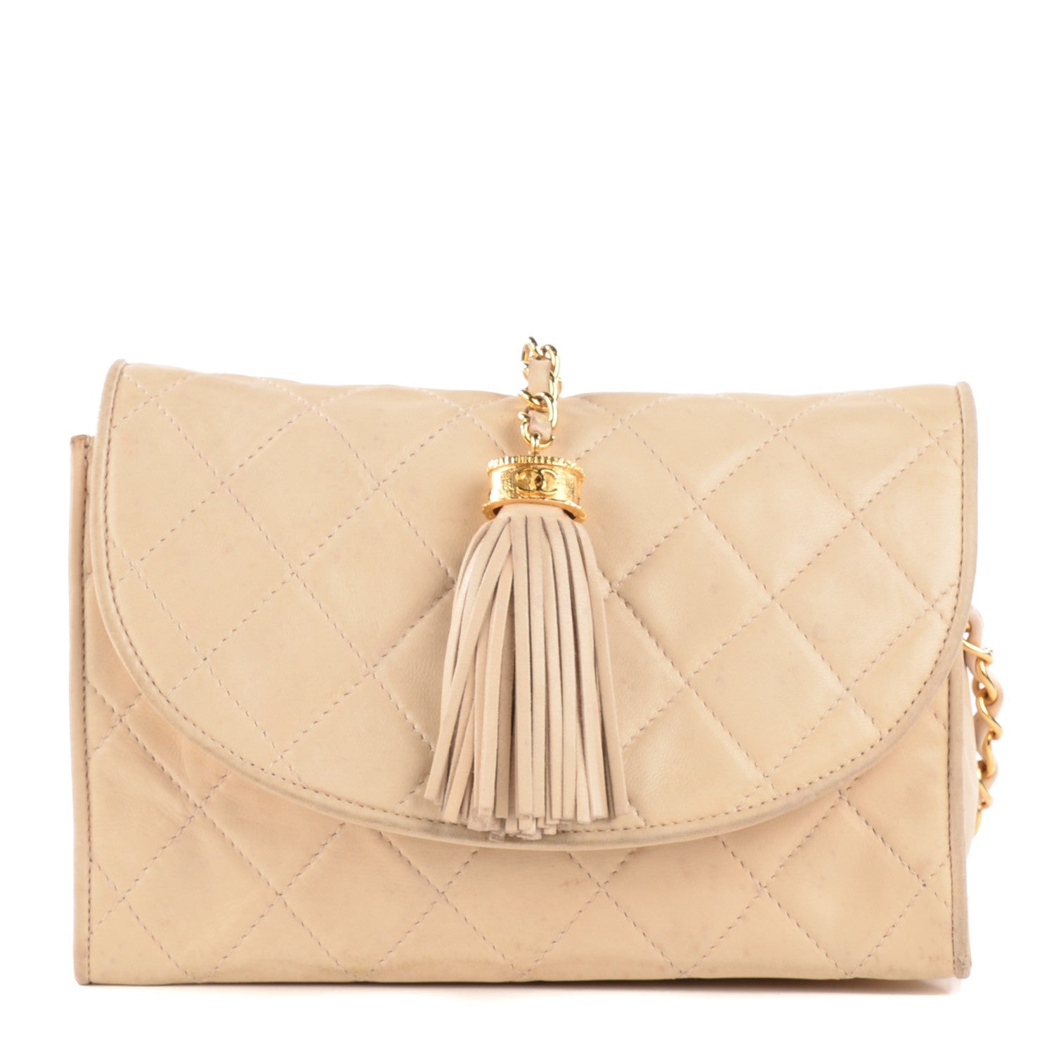 Chanel Quilted Lambskin Tassel Shoulder Bag Light Beige 117768 ...