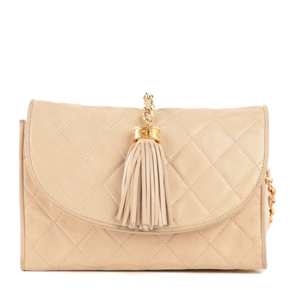 Chanel Quilted Lambskin Tassel Shoulder Bag Light Beige 1 of 10