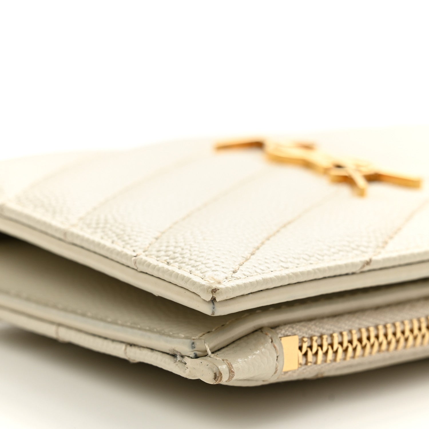 Saint Laurent Grain De Poudre Matelasse Chevron Monogram Zipped Two-Part Wallet Crema Soft 7 of 7